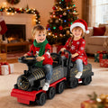 6V 2 Seater Ride On Train with Detachable Carriage, Under Seat Storage, Whistle & Flashing LED Lights, Trackless Electric Ride On Toy for Kids